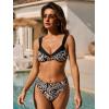CUPSHE Women’s Bikini Sets Adjustable Self Tie Two Piece Swimsuits V Neck U Wire Mid Rise Swimwear(Black/Beige Abstract)