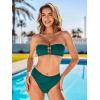 CUPSHE Women’s Bikini Sets Bandeau Strapless Two Piece Swimsuits Adjustable Self Tie Mid Rise Swimwear Jacquard(Deep Teal)