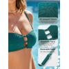 CUPSHE Women’s Bikini Sets Bandeau Strapless Two Piece Swimsuits Adjustable Self Tie Mid Rise Swimwear Jacquard(Deep Teal)