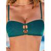 CUPSHE Women’s Bikini Sets Bandeau Strapless Two Piece Swimsuits Adjustable Self Tie Mid Rise Swimwear Jacquard(Deep Teal)