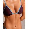 CUPSHE Women’s Bikini Sets Diamond V Neck Triangle Top Self Tie Two Piece Swimsuit Color Block Low Rise Cheeky(Brown/Sky Blue)