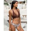 CUPSHE Women’s Bikini Sets Halter V Neck Reversible Self Tied Bathing Suit Double Side Multi Ways Wearing(Chocolate Brown/Zebra)