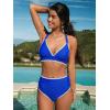 CUPSHE Women’s Bikini Sets High Waisted Swimsuit Deep V Neck Crisscross Back Tie Stitching Ruched Full Coverage(Royal Blue)