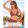 CUPSHE Women’s Bikini Sets High Waisted Swimsuit Deep V Neck Crisscross Back Tie Stitching Ruched Full Coverage(Rust Red)