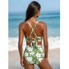 CUPSHE Women’s Bikini Sets High Waisted Swimsuit Deep V Neck Crisscross Back Tie Stitching Ruched Full Coverage(Sage Green/White)