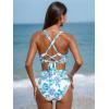 CUPSHE Women’s Bikini Sets High Waisted Swimsuit Deep V Neck Crisscross Back Tie Stitching Ruched Full Coverage(White/Light Blue)