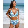 CUPSHE Women’s Bikini Sets High Waisted Swimsuit Deep V Neck Crisscross Back Tie Stitching Ruched Full Coverage(White/Light Blue)
