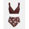 CUPSHE Women’s Bikini Sets High Waisted V Neck Two Piece Twist Front Back Self Tie Adjustable Straps Bathing Suit(Brown Paisley)