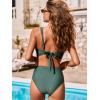 CUPSHE Women’s Bikini Sets High Waisted V Neck Two Piece Twist Front Back Self Tie Adjustable Straps Bathing Suit(Forest Green)