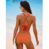 CUPSHE Women’s Bikini Sets Plunge V Neck Self Tie Two Piece Swimsuit Crisscross Adjustable Straps Mid Rise Textured(Orange)