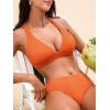 CUPSHE Women’s Bikini Sets Plunge V Neck Self Tie Two Piece Swimsuit Crisscross Adjustable Straps Mid Rise Textured(Orange)