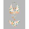 CUPSHE Women’s Bikini Sets Two Piece Swimsuit Halter Bathing Suits V Neck Front Strappy Tie(Yellow Floral)