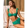 CUPSHE Women’s Bikini Sets Two Piece Swimsuit High Waisted Bathing Suit V Wire Back Hook Textured(Jade Green)
