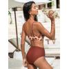 CUPSHE Women’s Bikini Sets Two Piece Swimsuit High Waisted V Neck Twist Front Adjustable Spaghetti Straps Bathing Suit(Maroon Red Floral)