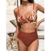 CUPSHE Women’s Bikini Sets Two Piece Swimsuit High Waisted V Neck Twist Front Adjustable Spaghetti Straps Bathing Suit(Maroon Red Floral)