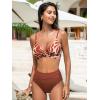 CUPSHE Women’s Bikini Sets Two Piece Swimsuit High Waisted V Neck Twist Front Adjustable Spaghetti Straps Bathing Suit(Maroon Red Floral)