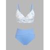 CUPSHE Women’s Bikini Sets Two Piece Swimsuit High Waisted V Neck Twist Front Adjustable Spaghetti Straps Bathing Suit(White/Sky Blue)