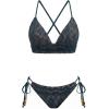 CUPSHE Women’s Bikini Sets Two Piece Swimsuit Mid Rise Bathing Suit Molded Cups Crossback Tie Textured(Dark Blue)