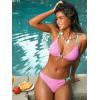 CUPSHE Women’s Bikini Sets Two Piece Swimsuit Sexy Low Rise Bathing Suit Crossback Tie Cheeky Bottom Textured(Lavender Pink)
