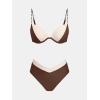 CUPSHE Women’s Bikini Sets Two Piece Swimsuit Underwire High Waisted Bathing Suit V Cut Color Block(Beige/Brown)