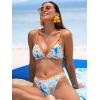 CUPSHE Women’s Bikini Sets Two Piece Swimsuit V Neck Back Hook Adjustable Straps Low Rise O Ring Bathing Suit(Orange/Blue Tropical)