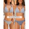 CUPSHE Women’s Bikini Sets Two Piece Swimsuit V Neck Reversible Bottom Halter Self Tie Back Hook(Purple/Blue/Geo)