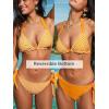 CUPSHE Women’s Bikini Sets Two Piece Swimsuit V Neck Reversible Bottom Halter Self Tie Back Hook(White/Yellow/Floral)