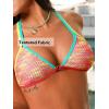 CUPSHE Women’s Bikini Sets V Neck Two Piece Crisscross Color Block Self Tie Double Straps Low Rise Bathing Suit(Pink/Yellow/Blue)