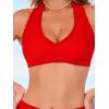 CUPSHE Women’s Bikini Sets V Neck Two Piece Ruffle Halter Back Hook Mid Rise Bathing Suit(Solid Red)