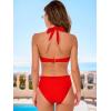 CUPSHE Women’s Bikini Sets V Neck Two Piece Ruffle Halter Back Hook Mid Rise Bathing Suit(Solid Red)