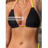CUPSHE Women’s Bikini Sets V Neck Two Piece Textured Back Hook Color Block Self Tie Halter Bathing Suit(Black)