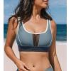 CUPSHE Women’s Bikini Top Scoop Neck Sporty Color Block Mesh Bathing Suit(Dark Teal/Dark Grey)