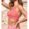 CUPSHE Women’s Bikini Top Swimsuit Only Halter Back Tie Bathing Suit Cutout V Neck Swim Top(Coral Pink)