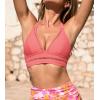 CUPSHE Women’s Bikini Top Swimsuit Only Halter Back Tie Bathing Suit Cutout V Neck Swim Top(Coral Pink)