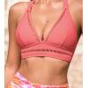 CUPSHE Women’s Bikini Top Swimsuit Only Halter Back Tie Bathing Suit Cutout V Neck Swim Top(Coral Pink)