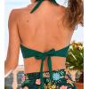 CUPSHE Women’s Bikini Top Swimsuit Only Halter Back Tie Bathing Suit Cutout V Neck Swim Top(Emerald Green)