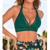 CUPSHE Women’s Bikini Top Swimsuit Only Halter Back Tie Bathing Suit Cutout V Neck Swim Top(Emerald Green)