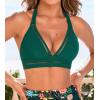 CUPSHE Women’s Bikini Top Swimsuit Only Halter Back Tie Bathing Suit Cutout V Neck Swim Top(Emerald Green)
