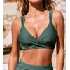 CUPSHE Women’s Bikini Top V Neck Twist Front Back Self Tie Adjustable Straps(Forest Green)
