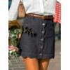 CUPSHE Women’s Denim Mini Skirt Button Front A-Line Jean High Waist Scalloped Hem Casual Outfits(Black)