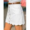 CUPSHE Women’s Denim Mini Skirt Button Front A-Line Jean High Waist Scalloped Hem Casual Outfits(White)