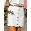 CUPSHE Women’s Denim Mini Skirt Button Front A-Line Jean High Waist Scalloped Hem Casual Outfits(White)