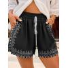CUPSHE Women’s Floral Shorts Smocked Waist Drawstring Tassel Summer Casual Pockets Bottom(Black Floral)