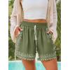 CUPSHE Women’s Floral Shorts Smocked Waist Drawstring Tassel Summer Casual Pockets Bottom(Green Floral)