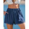 CUPSHE Women’s High Waist Drawstring Shorts Lace Trim Casual Loose Fit Summer Short(Navy)