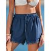 CUPSHE Women’s High Waist Drawstring Shorts Lace Trim Casual Loose Fit Summer Short(Navy)