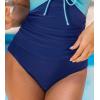 CUPSHE Women’s Mid Rise Bikini Bottom Swimsuit Classic Full Coverage Swim Bottom Only(Navy Blue)