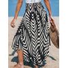 CUPSHE Women’s Summer Maxi Skirt Abstract Irregular Hem Strapless Dress High Waist Smocked Coverup Casual Midi Skirt(Black)