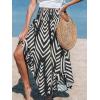 CUPSHE Women’s Summer Maxi Skirt Abstract Irregular Hem Strapless Dress High Waist Smocked Coverup Casual Midi Skirt(Black)
