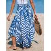 CUPSHE Women’s Summer Maxi Skirt Abstract Irregular Hem Strapless Dress High Waist Smocked Coverup Casual Midi Skirt(Blue)